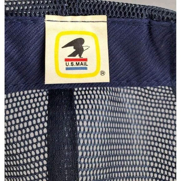 Vintage USPS Trucker Hat Express Mail Eagle Blue Mesh Snapback Rope Twin Towers - Picture 7 of 13